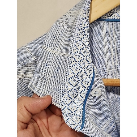 Tommy Bahama Shirt Mens XL‎ Long-sleeve 100% Linen Blue/White, Button-up Pocket - Picture 4 of 12